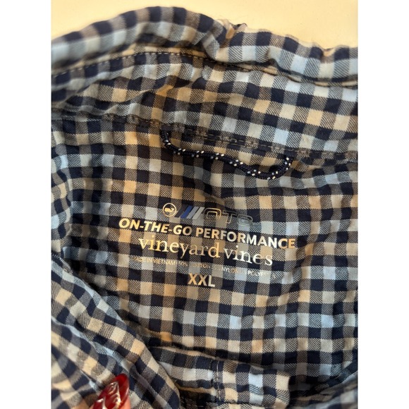 Vineyard Vines OTG Blue Long Sleeve Button Seersucker Gingham Shirt Blue Men 2XL - Picture 2 of 12